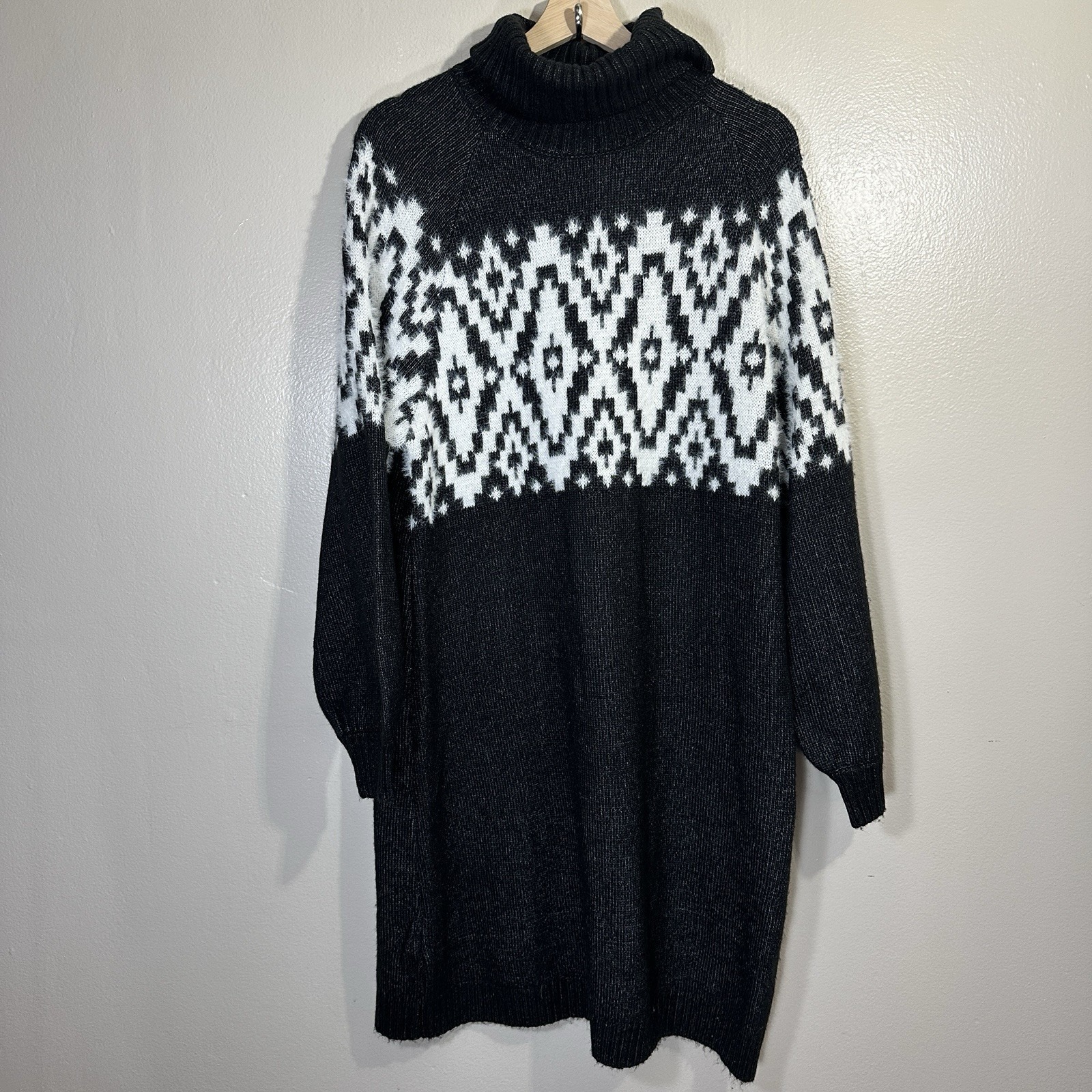 Nwt Maurice's Women's Xl Fair Isle Sweater Dress Black Fuzzy — image 2 of 8